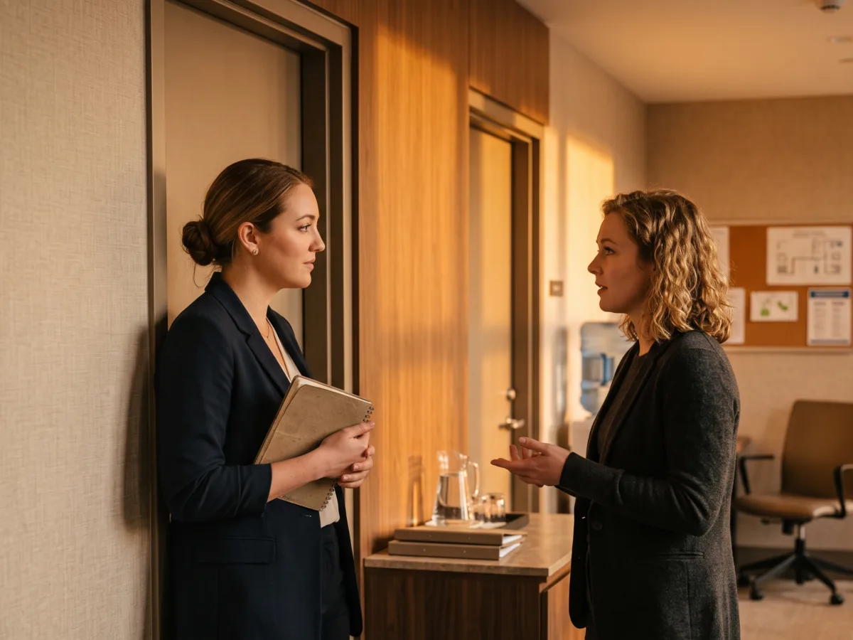 Two hospitality colleagues talking